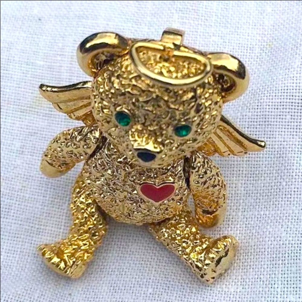 Vintage 1990's Batya Articulated Teddy Bear Angel Pin/Pendant